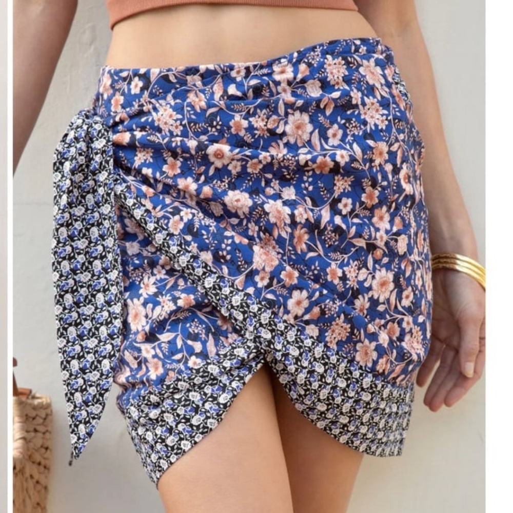 Floral Wrap Mini Skirt